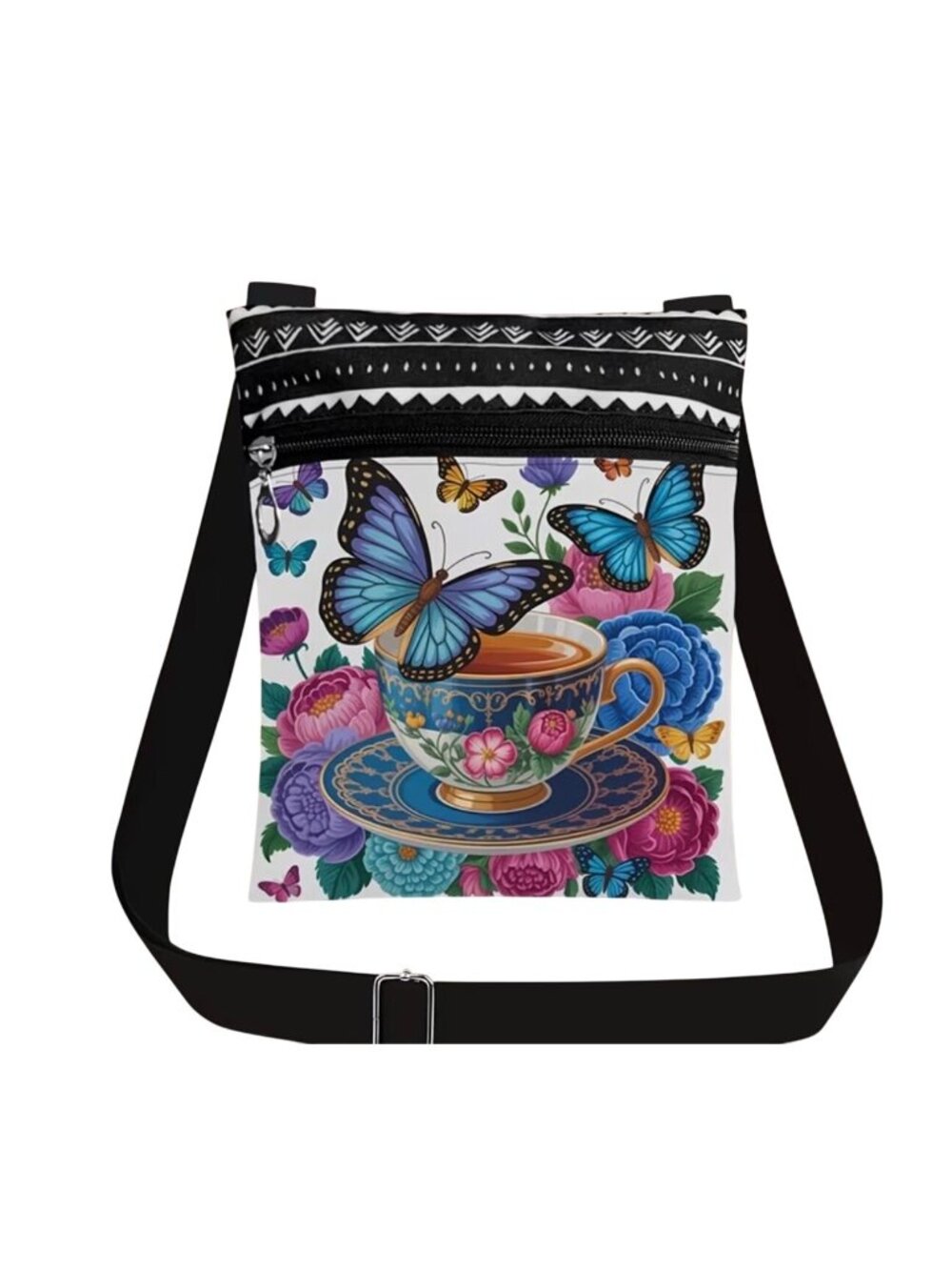 Butterfly Crossbody Bag With Adjustable Strap Boho Design Lightweight Canvas
